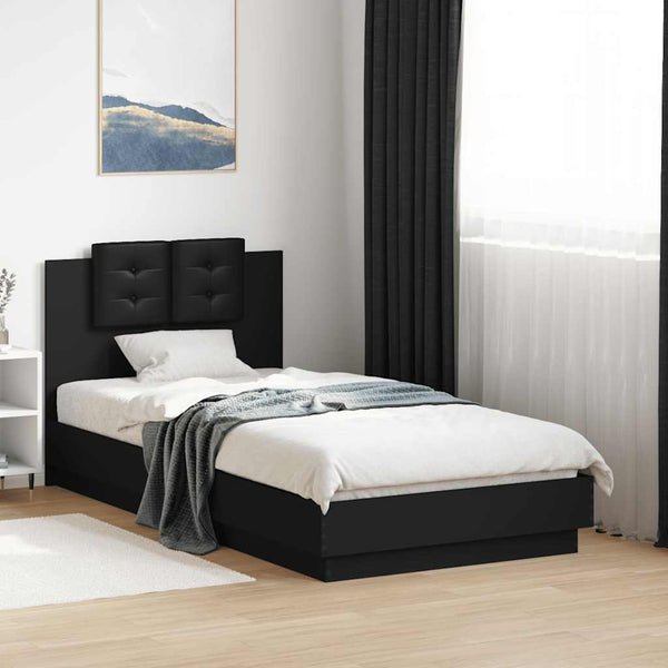 vidaXL Bed Frame with Headboard and LED Lights Black 75x190 cm