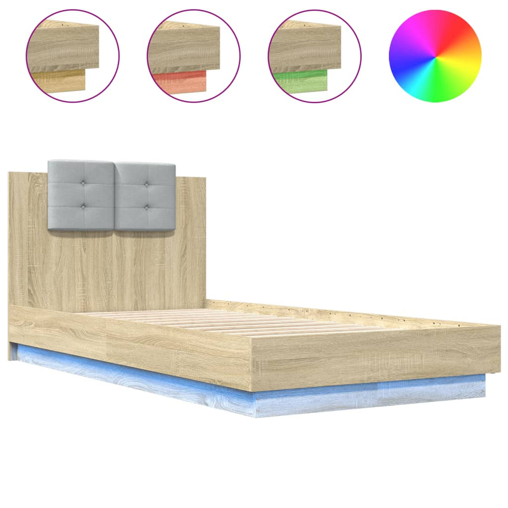 vidaXL Bed Frame with Headboard and LED Lights Sonoma Oak 75x190cm