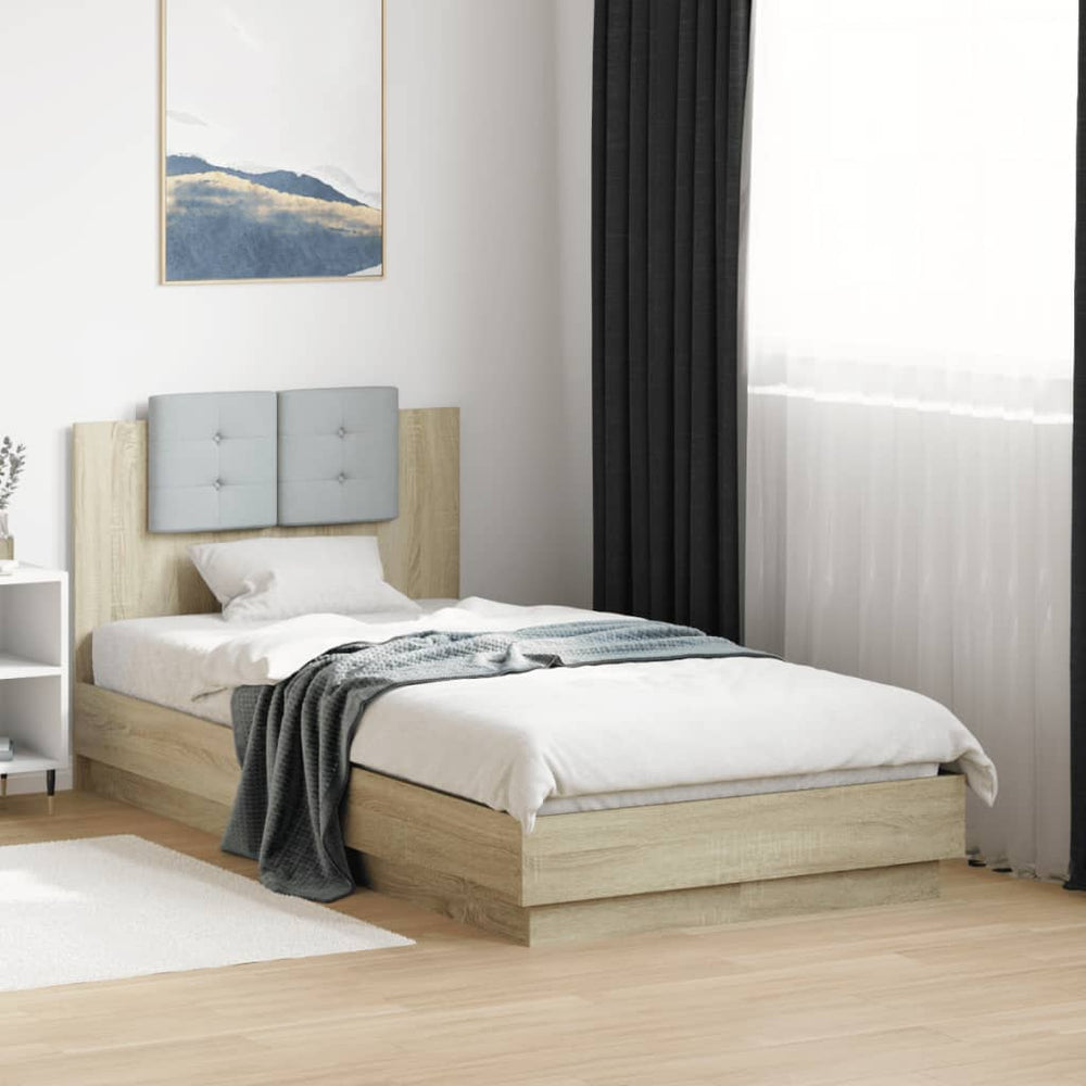 vidaXL Bed Frame with Headboard and LED Lights Sonoma Oak 75x190cm