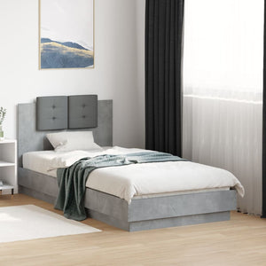 vidaXL Bed Frame with Headboard and LED Lights Concrete Grey 75x190 cm