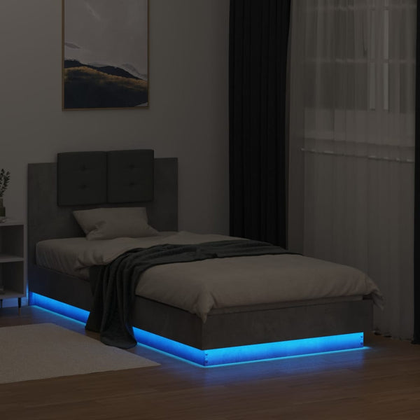 vidaXL Bed Frame with Headboard and LED Lights Concrete Grey 75x190 cm