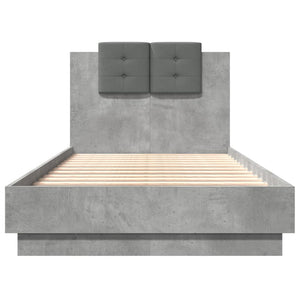 vidaXL Bed Frame with Headboard and LED Lights Concrete Grey 75x190 cm