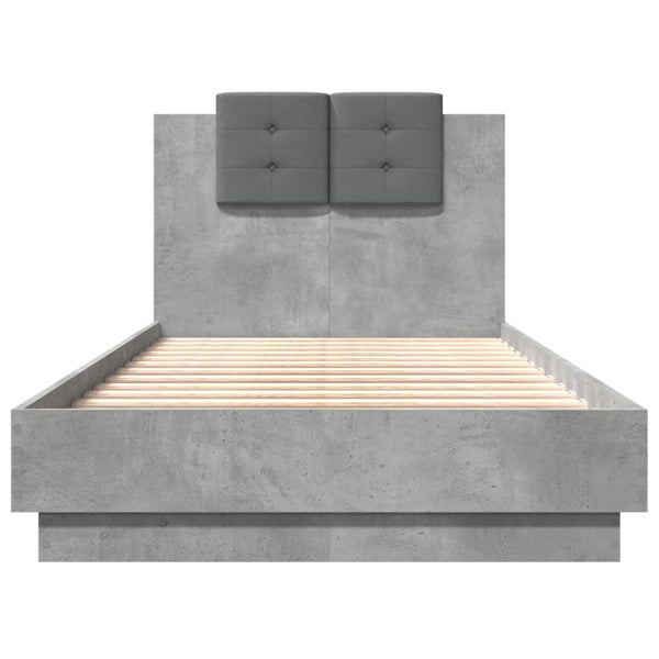 vidaXL Bed Frame with Headboard and LED Lights Concrete Grey 75x190 cm