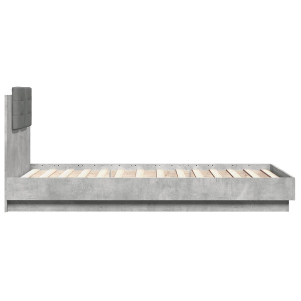 vidaXL Bed Frame with Headboard and LED Lights Concrete Grey 75x190 cm