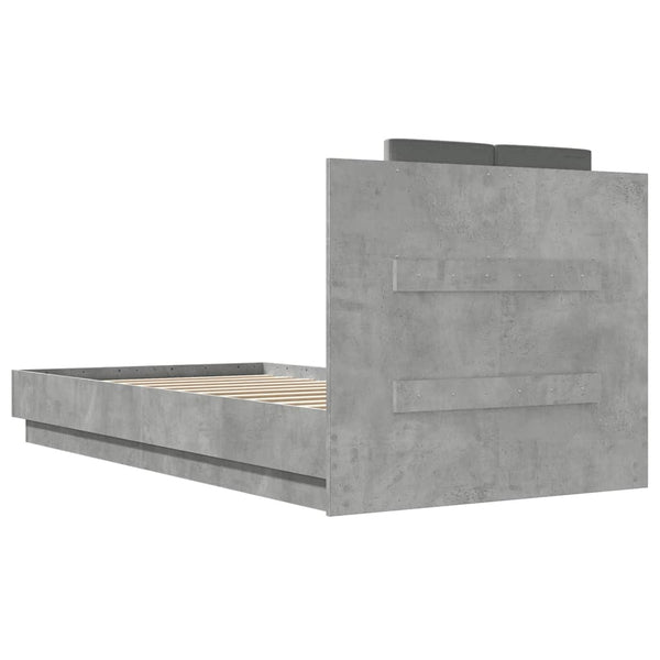 vidaXL Bed Frame with Headboard and LED Lights Concrete Grey 75x190 cm