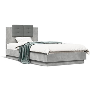 vidaXL Bed Frame with Headboard and LED Lights Concrete Grey 75x190 cm