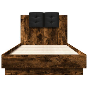 vidaXL Bed Frame with Headboard and LED Lights Smoked Oak 75x190cm