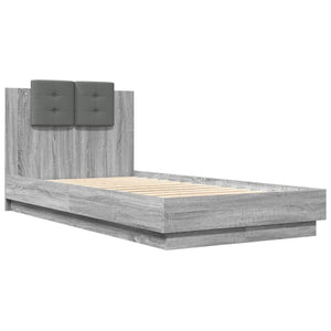 vidaXL Bed Frame with Headboard and LED Lights Grey Sonoma 75x190 cm