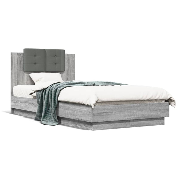 vidaXL Bed Frame with Headboard and LED Lights Grey Sonoma 75x190 cm