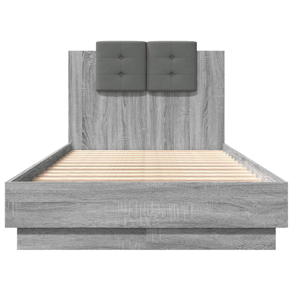 vidaXL Bed Frame with Headboard and LED Lights Grey Sonoma 75x190 cm