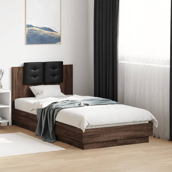 vidaXL Bed Frame with Headboard and LED Lights Brown Oak 75x190 cm