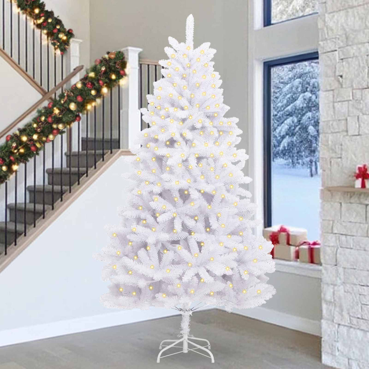 vidaXL Artificial Christmas Tree White 300 cm PVC and Metal