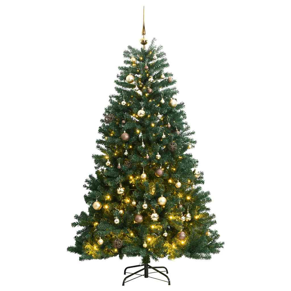vidaXL Artificial Christmas Tree Hinged 300 LEDs & Baubles 240 cm