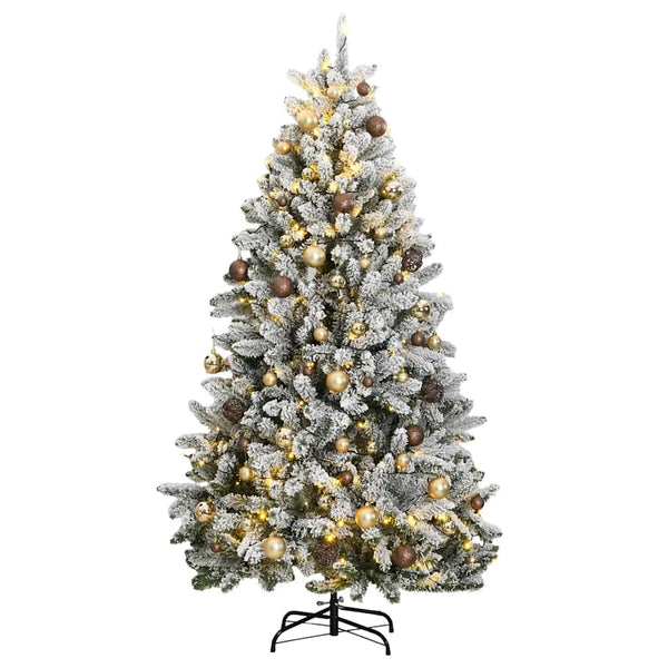 vidaXL Artificial Christmas Tree Hinged with 300 LEDs & Baubles 180 cm