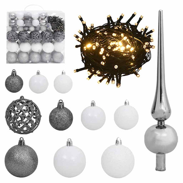 vidaXL Artificial Christmas Tree 300 LEDs & Baubles Frosted 240 cm