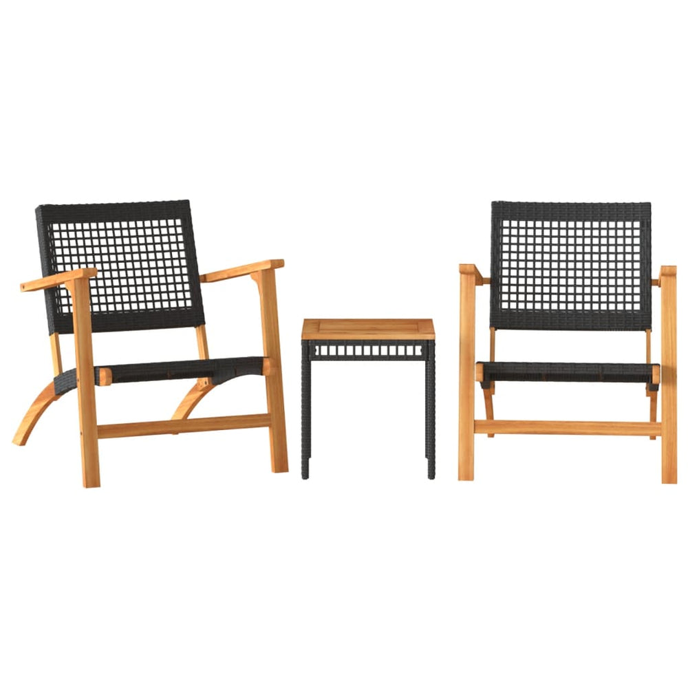 3-tlg. Bistro-Set Schwarz Poly Rattan Akazie