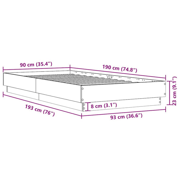 vidaXL Bed Frame Black 90x190 cm Engineered Wood