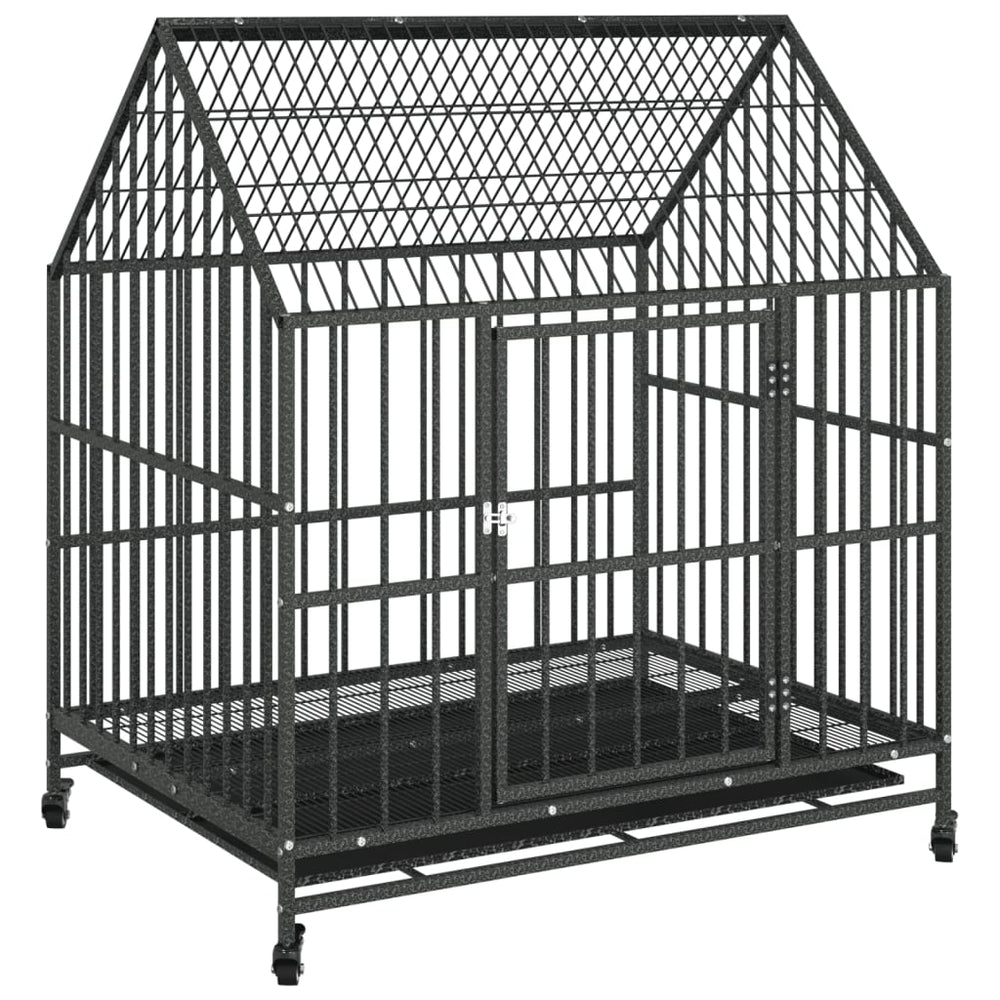 vidaXL Dog Kennel with Wheels Black Galvanized Steel