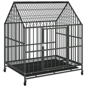vidaXL Dog Kennel with Wheels Black Galvanized Steel