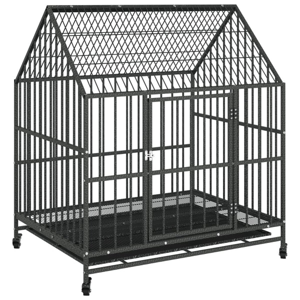 vidaXL Dog Kennel with Wheels Black Galvanized Steel