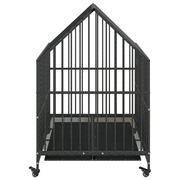 vidaXL Dog Kennel with Wheels Black Galvanized Steel