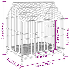 vidaXL Dog Kennel with Wheels Black Galvanized Steel