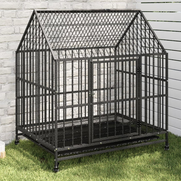 vidaXL Dog Kennel with Wheels Black Galvanized Steel