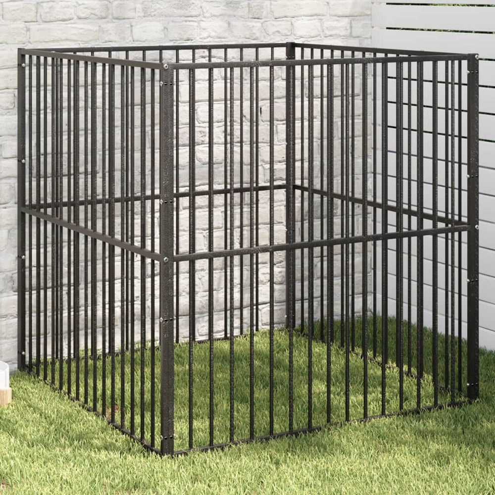 vidaXL Dog Playpen 4-Panel Black Galvanized Steel