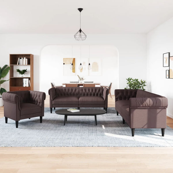 3-teilige Sofagarnitur Dunkelbraun Stoff