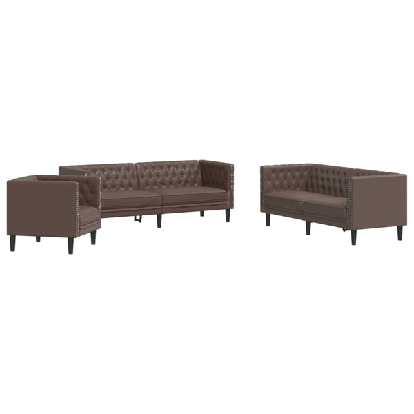 3-teiliges Chesterfield Sofa Set Braun Kunstleder