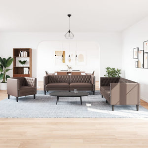 3-teiliges Chesterfield Sofa Set Braun Kunstleder