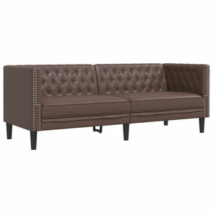 3-teiliges Chesterfield Sofa Set Braun Kunstleder