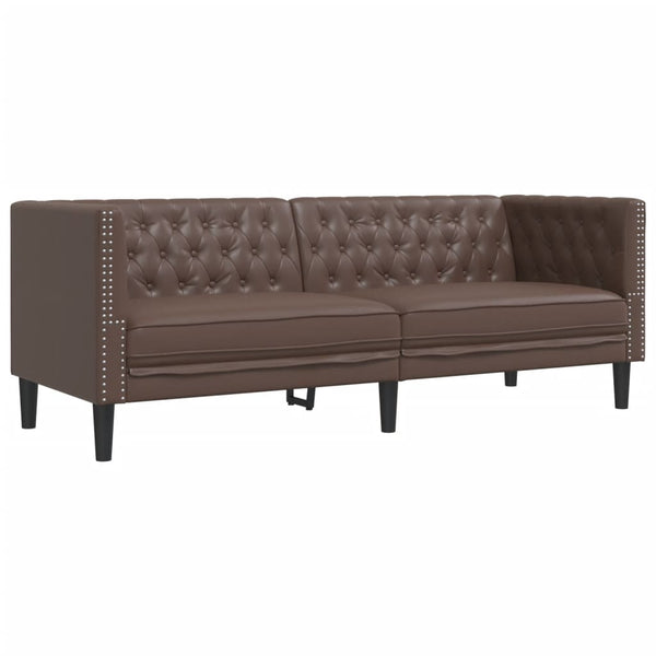 3-teiliges Chesterfield Sofa Set Braun Kunstleder