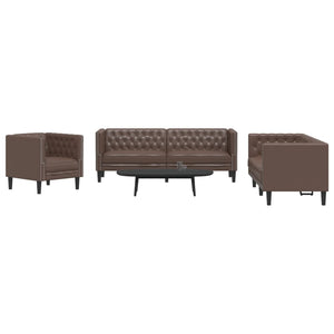 3-teiliges Chesterfield Sofa Set Braun Kunstleder