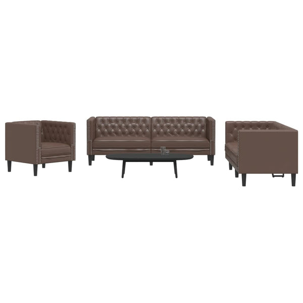 3-teiliges Chesterfield Sofa Set Braun Kunstleder