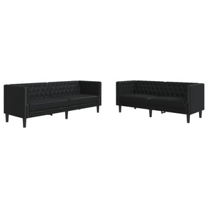 Chesterfield Sofa Set 2-teilig Schwarz Kunstleder