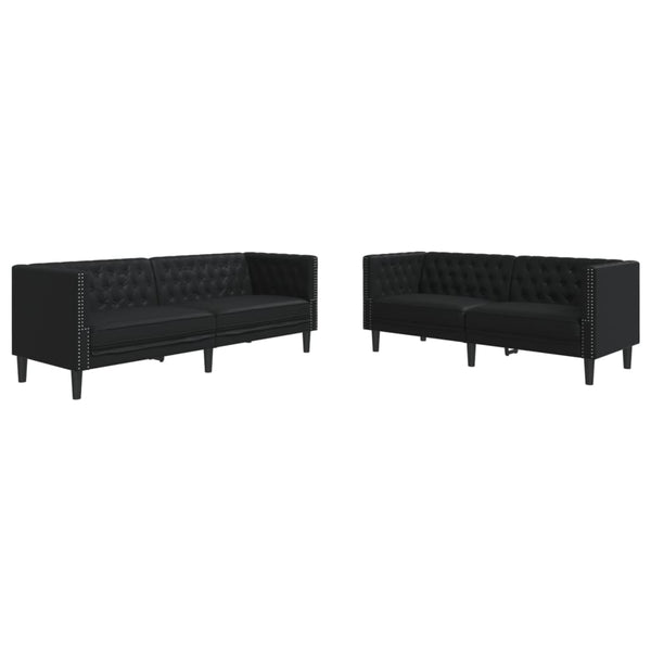 Chesterfield Sofa Set 2-teilig Schwarz Kunstleder