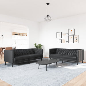 Chesterfield Sofa Set 2-teilig Schwarz Kunstleder