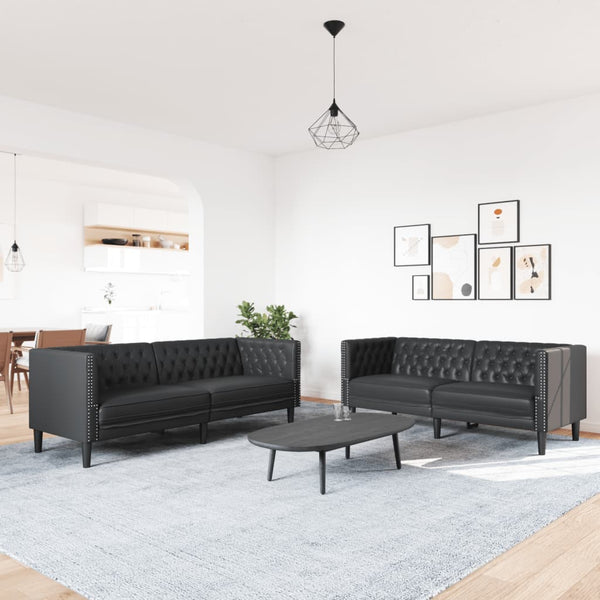Chesterfield Sofa Set 2-teilig Schwarz Kunstleder
