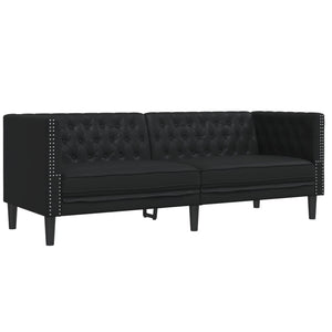 Chesterfield Sofa Set 2-teilig Schwarz Kunstleder