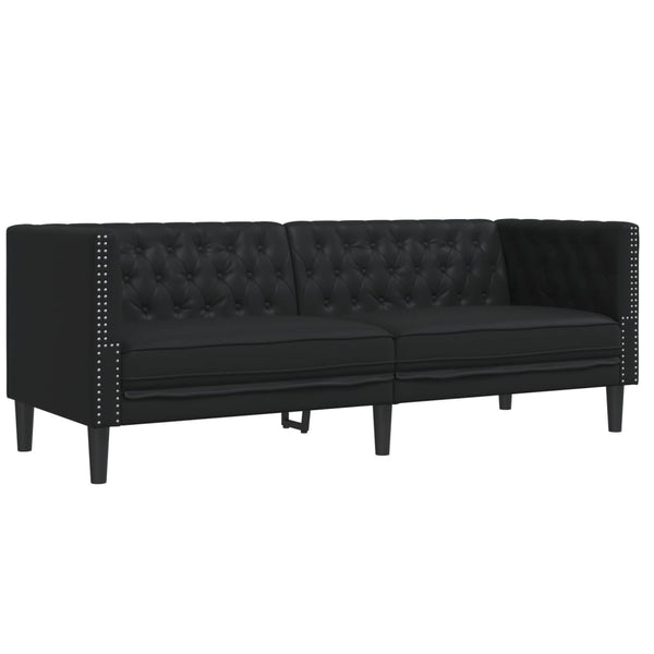 Chesterfield Sofa Set 2-teilig Schwarz Kunstleder