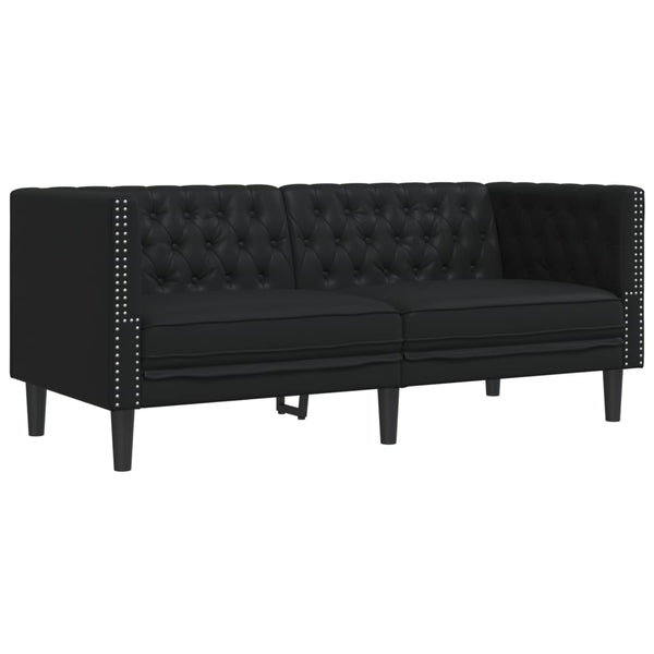 Chesterfield Sofa Set 2-teilig Schwarz Kunstleder