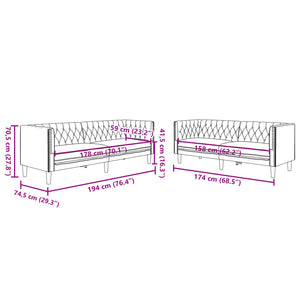 Chesterfield Sofa Set 2-teilig Schwarz Kunstleder