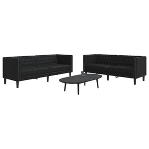 Chesterfield Sofa Set 2-teilig Schwarz Kunstleder