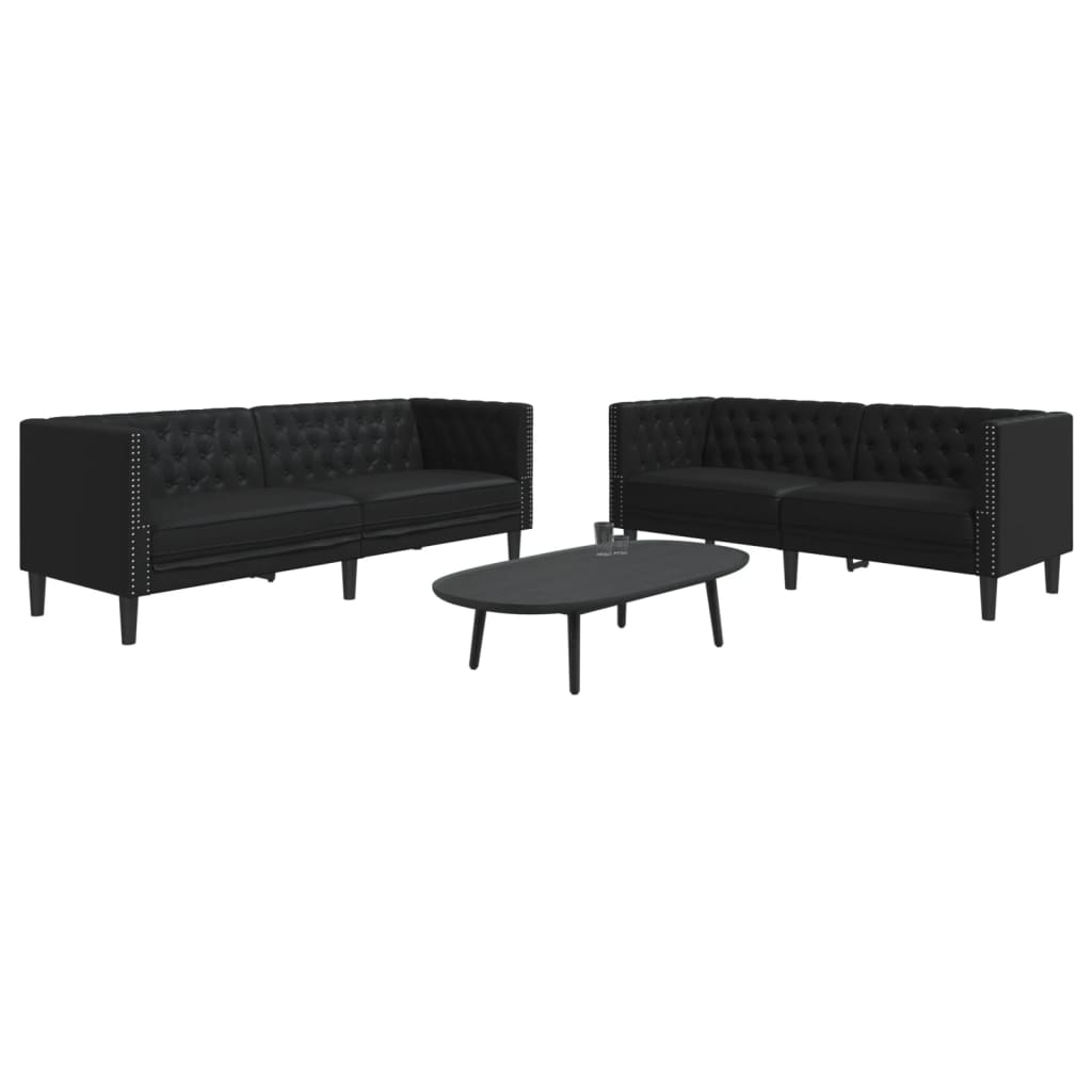 Chesterfield Sofa Set 2-teilig Schwarz Kunstleder