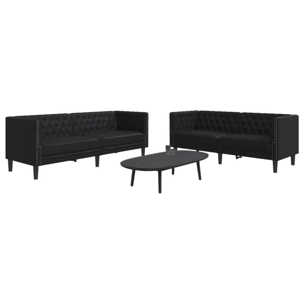 Chesterfield Sofa Set 2-teilig Schwarz Kunstleder