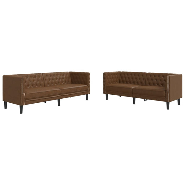 2-tlg. Chesterfield Sofa Set Braun Kunstleder
