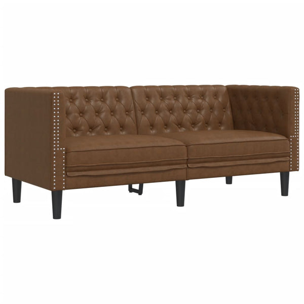 2-tlg. Chesterfield Sofa Set Braun Kunstleder