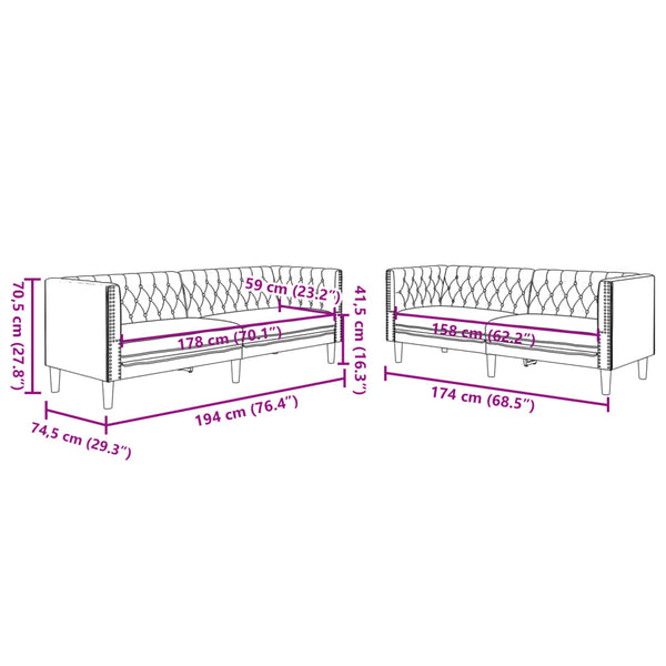 2-tlg. Chesterfield Sofa Set Braun Kunstleder