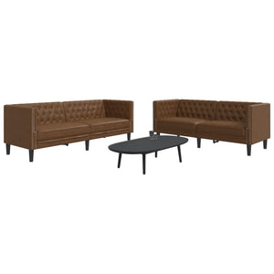 2-tlg. Chesterfield Sofa Set Braun Kunstleder